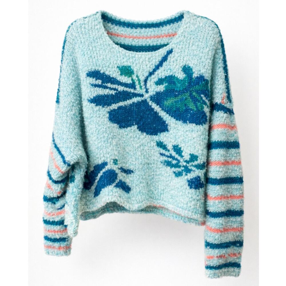 Urban Outfitters Fuzzy Knit Stripe Sweater Blue green Cropped wool blend M
